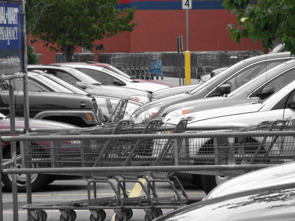 At Walmart. The previous batch of carts was darkblue, this graphite gray since last year.