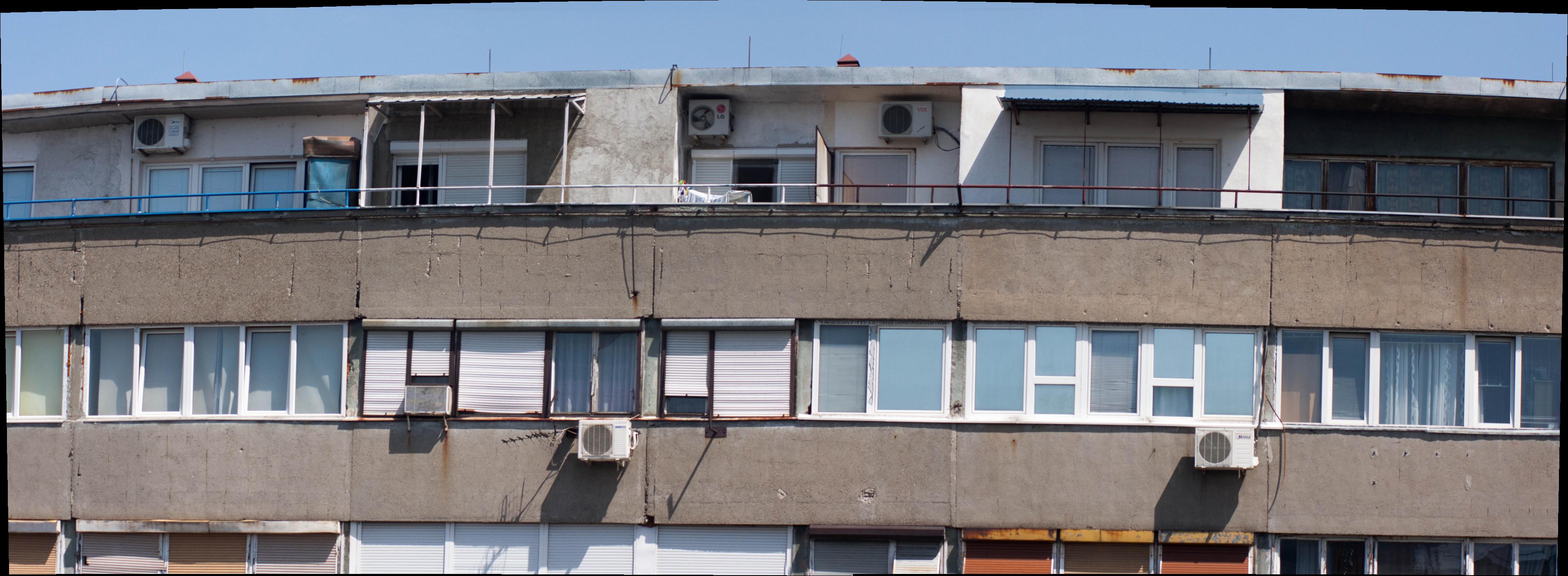The building across, long tube, tristitch